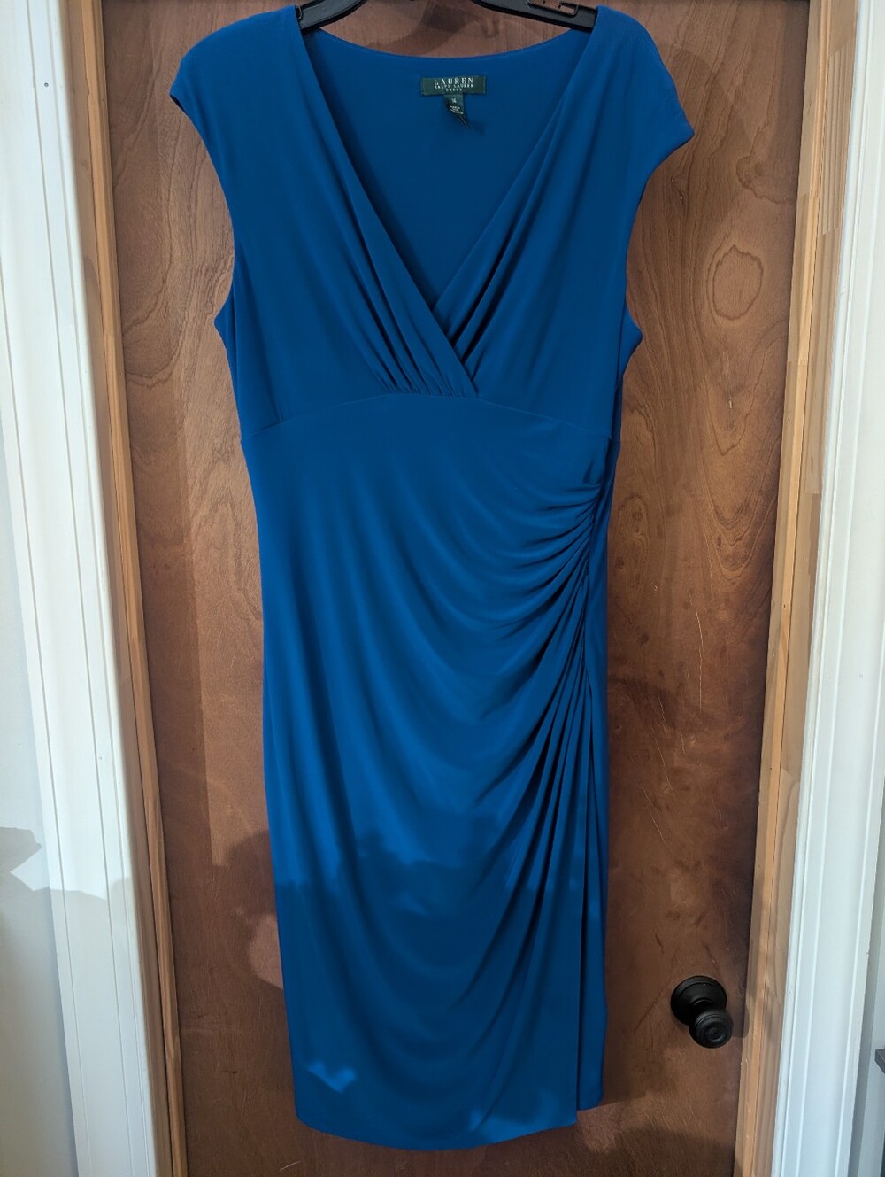 Lauren Ralph Lauren Teal-Blue Faux-Wrap Midi Dress